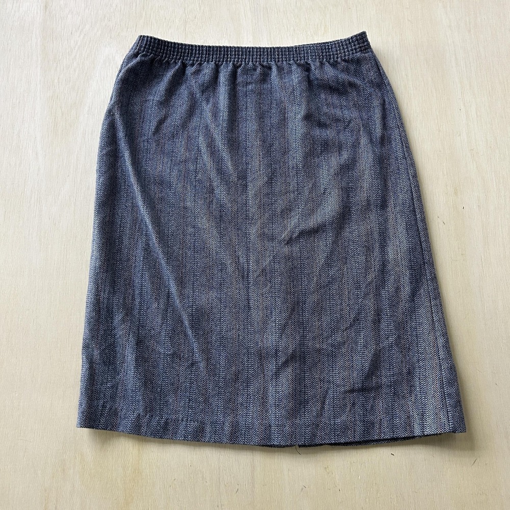 Vintage Ermané Skirt Womens 11/12 Blue Herringbone A-Line Knee Length Workwear